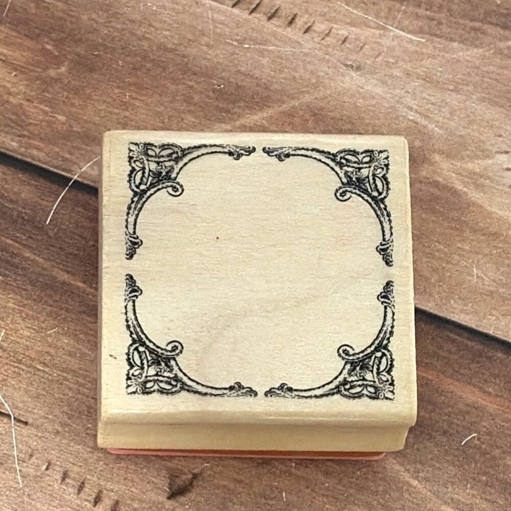 MICHAELS FILIGREE SQUARE FRAME WOOD MOUNTED RUBBER STAMP